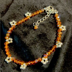 orange glass bead anklet handmade